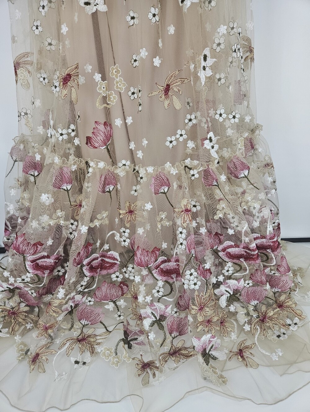 Zebu Be You Spring Meadow Blush Floral Applique Maternity Tulle Boho Gown Dress - Picture 7 of 13